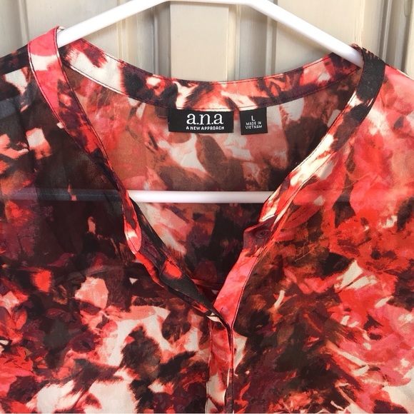 Ana SzL Button Down Blouse Pink/Blk Long Sleeve V Neck Button Cuffs - Picture 8 of 10